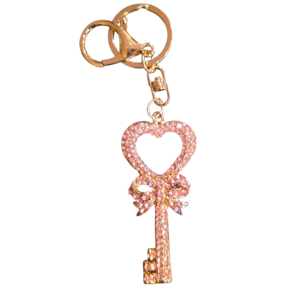 Pink Rhinestone Large Key To Your Heart Purse Charm & Keyring